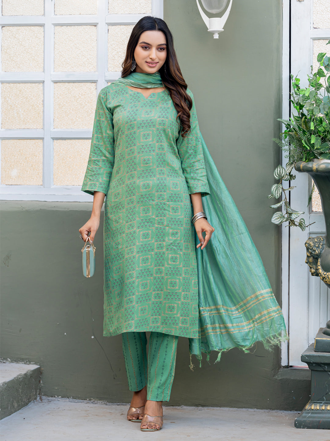 Pista Green Rayon Women Kurti With Dupatta & Bottomwear