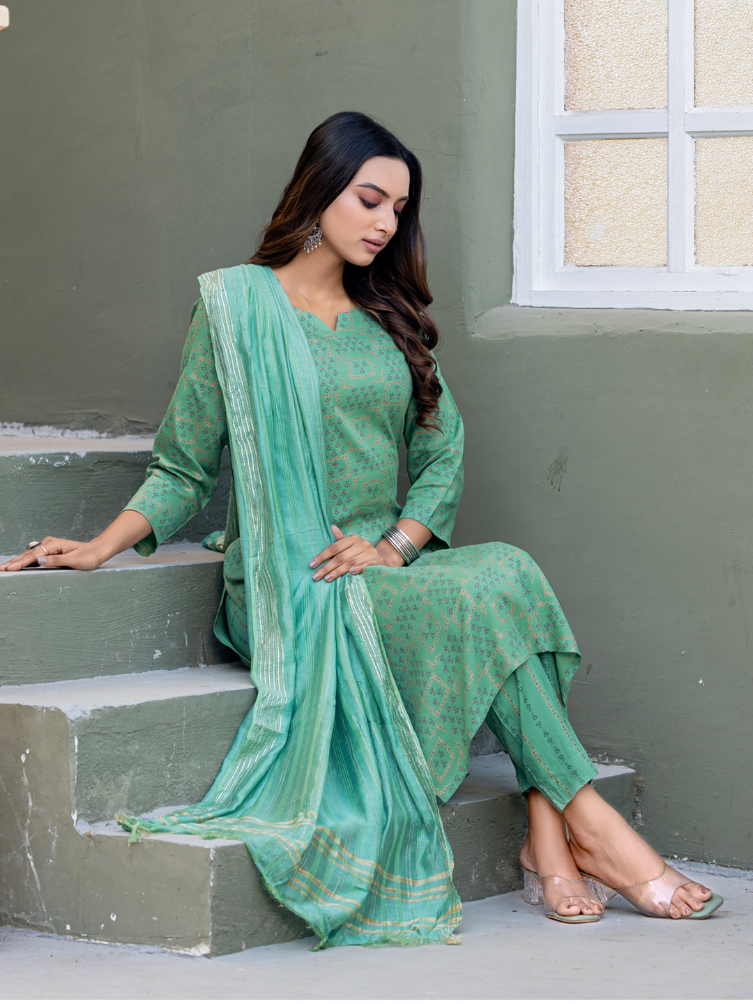 Pista Green Rayon Women Kurti With Dupatta & Bottomwear
