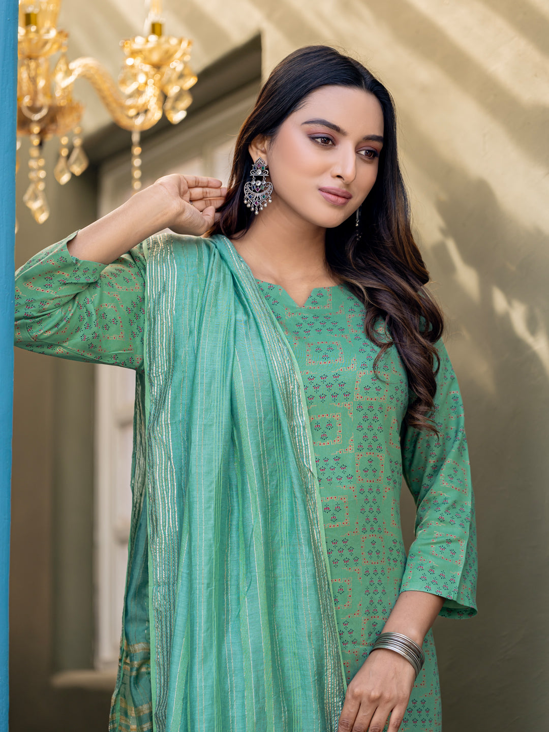 Pista Green Rayon Women Kurti With Dupatta & Bottomwear
